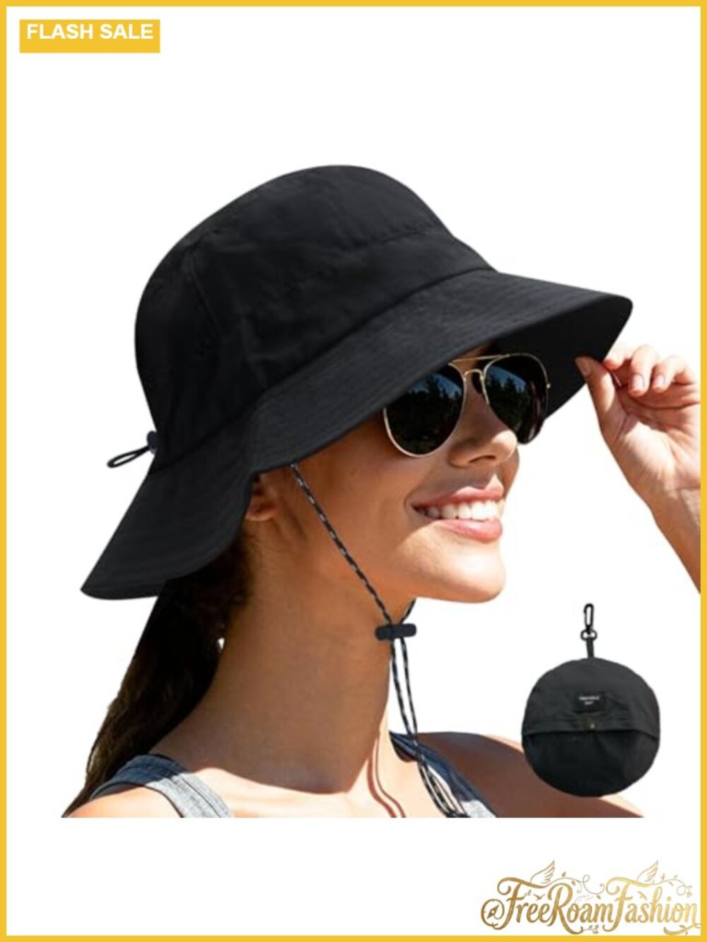 Packable Waterproof Sun Bucket Hat Women Outdoor Adjustable Chin Strap